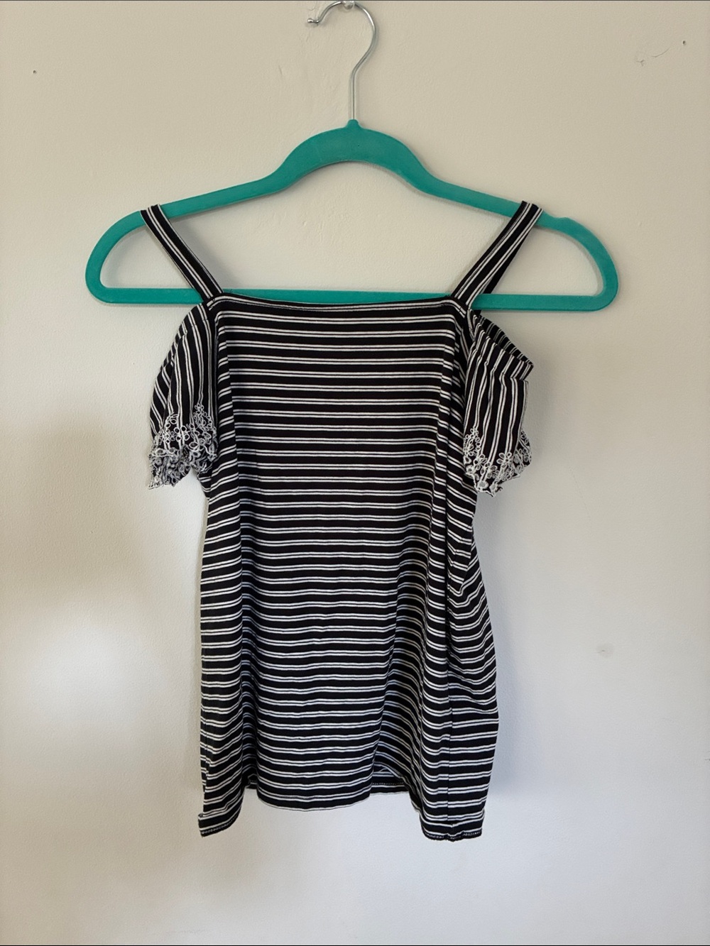 Esprit Black & White Striped Cold-Shoulder Camisole with Lace Trim